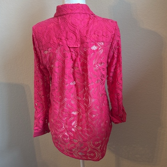Mauve Anthropologie Pink Lace Button Up Sz 8 - Picture 6 of 10